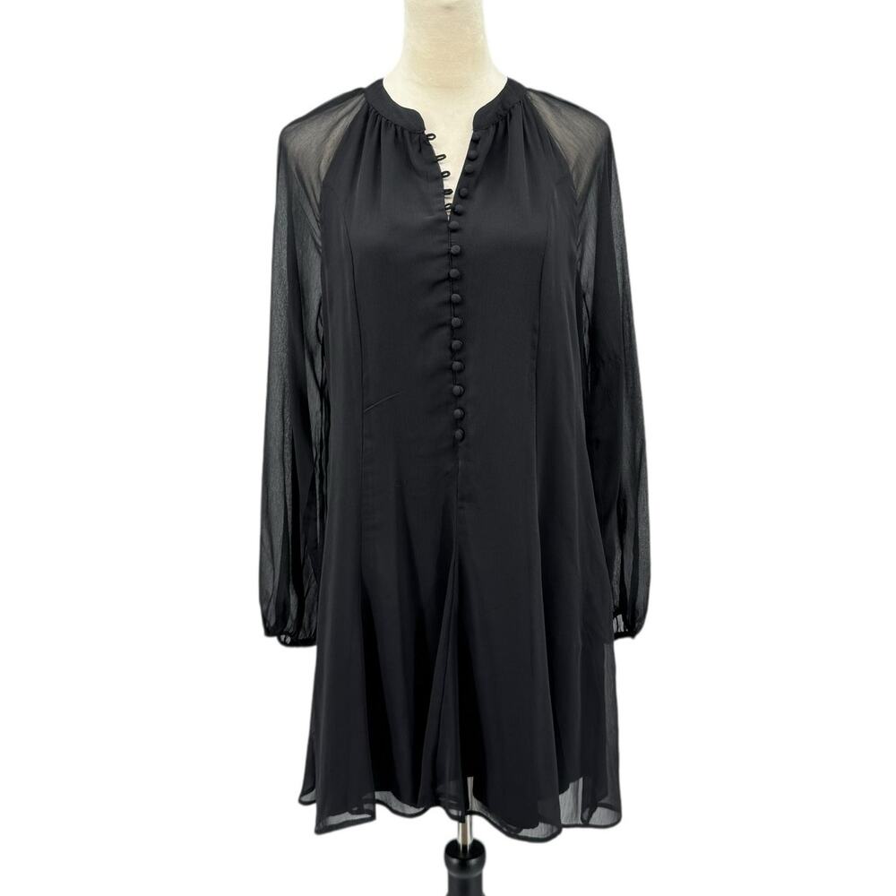 Joie Black Sheer Chiffon Long Balloon Sleeve Detailed Button Mini Party Dress - Picture 3 of 14